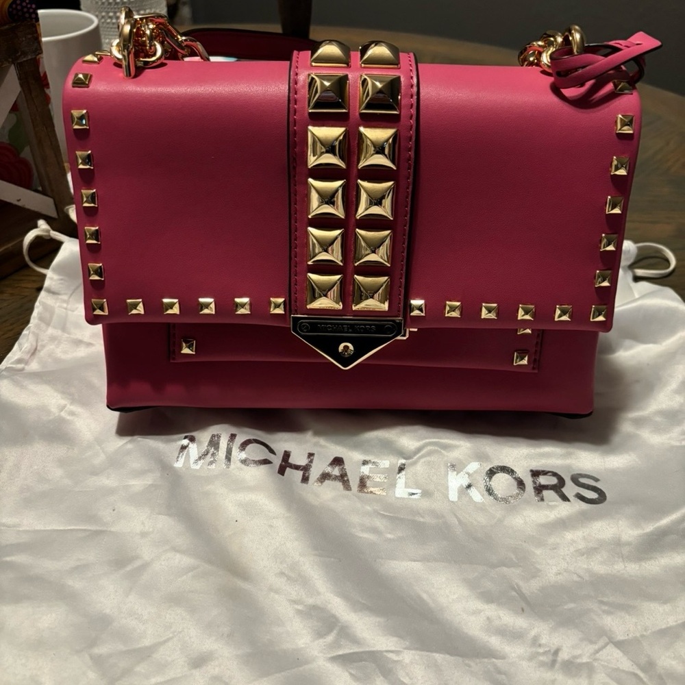 Michael Kors Pink and Gold Studded Crossbody Bag
